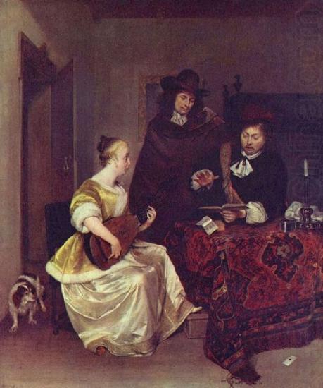 A Woman playing a Theorbo to Two Men, Gerard ter Borch the Younger